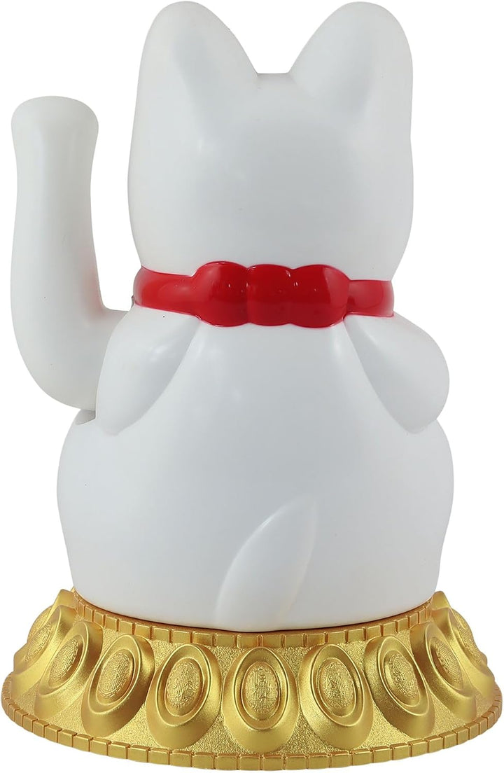 Freak Scene Glückskatze - Maneki-Neko - Winkekatze Solar - runder Sockel - 18 cm - weiss