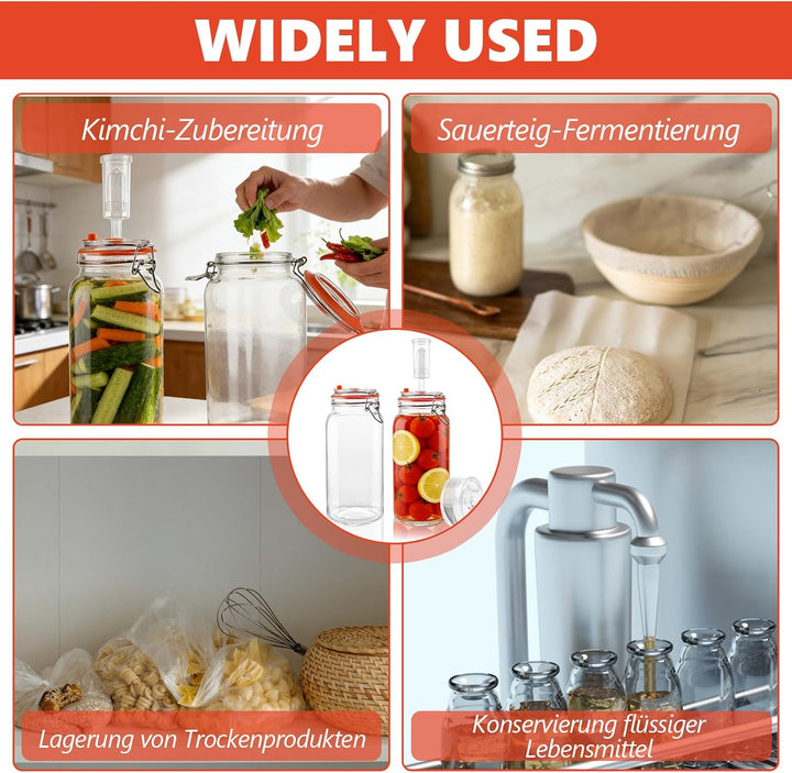 2 Stück 2L Fermentierglas Fermentationsglas mit Gärventi &amp; Gewicht Kimchi Behälter mit Luftschleuse