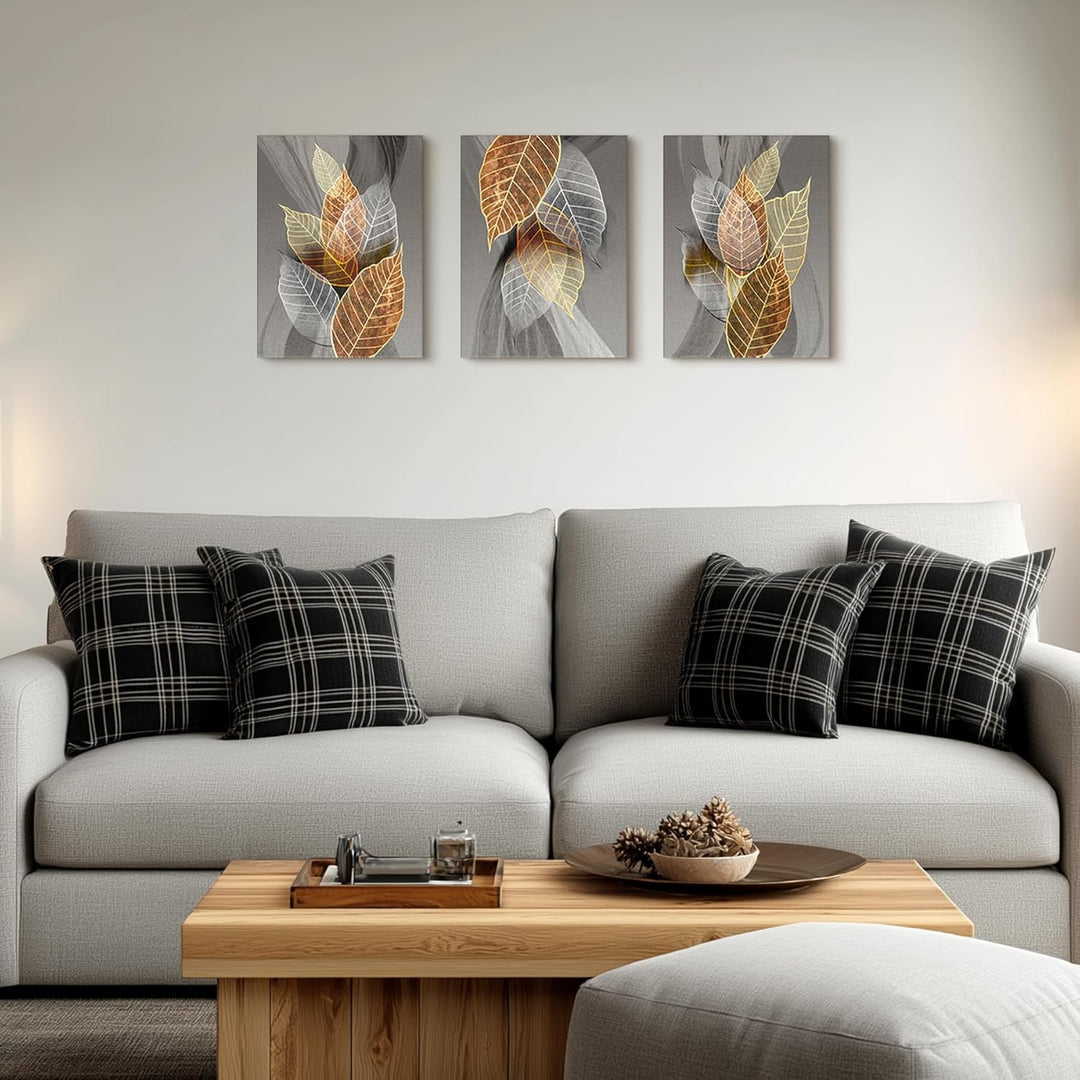 hyidecorart Bilder Blätter, Natur Golden Pflanzen Blatt Wandbild, Modern Leinwandbild für Wohnzimmer