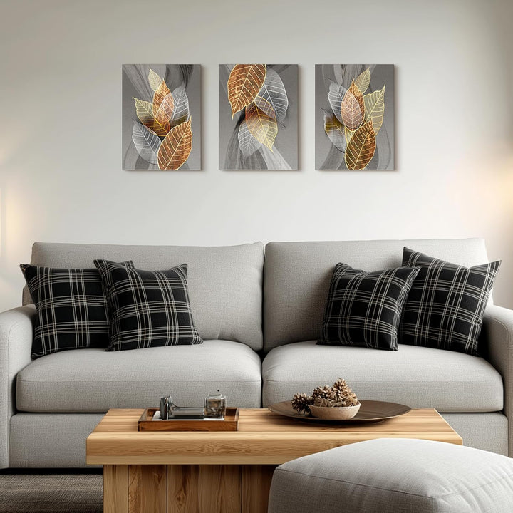 hyidecorart Bilder Blätter, Natur Golden Pflanzen Blatt Wandbild, Modern Leinwandbild für Wohnzimmer