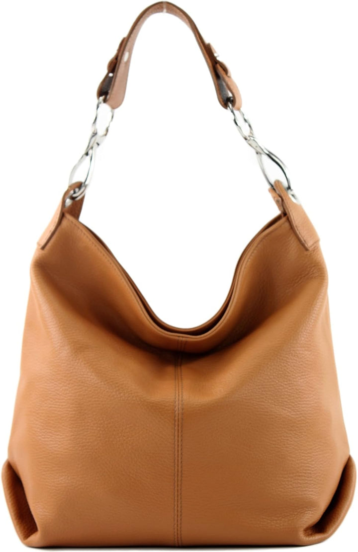 modamoda de - T168 - ital Schultertasche Umhängetasche aus Leder Camel, Camel