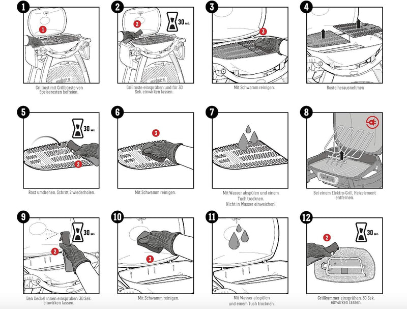 Weber 17895 Reinigungsset Q & Pulse Grills, 6-tlg., bestehend aus Mikrofasertuch, Grillbürste, Reini