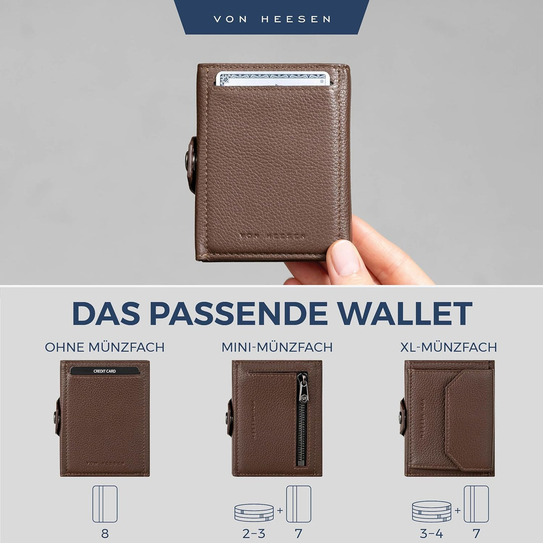 VON HEESEN Slim Wallet mit Airtag-Fach Braun Dunkelbraun OHNE MÜNZFACH & AIRTAG FACH, Dunkelbraun OH