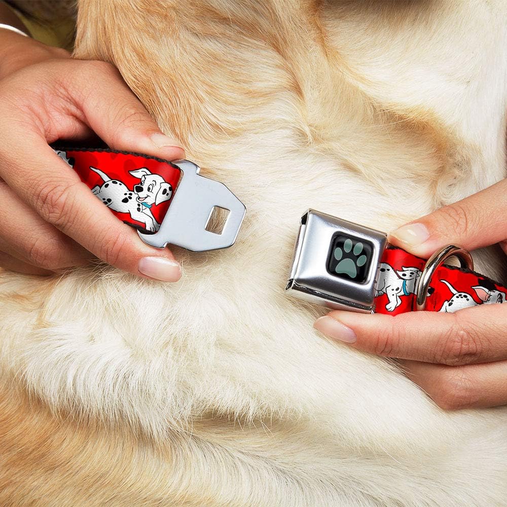 Buckle-Down Seatbelt Buckle Dog Collar - Dalmatians Running/Paws Reds/White/Black - 1" Wide - Fits 1