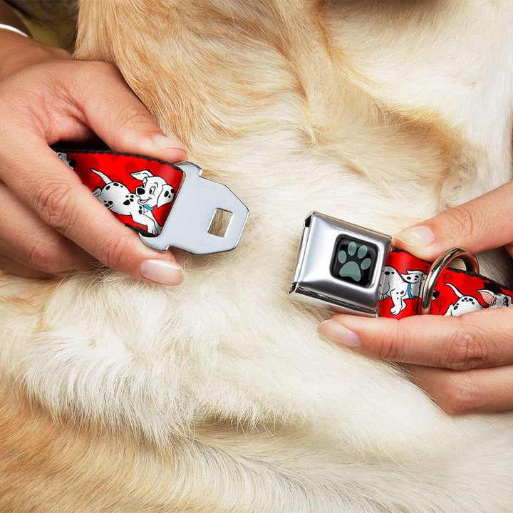 Buckle-Down Seatbelt Buckle Dog Collar - Dalmatians Running/Paws Reds/White/Black - 1" Wide - Fits 1