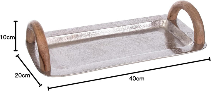 Brandsseller Serviertablett mit Holzgriffen ca. 40 x 20 cm Servierplatte Rechteckig Aluminium-Holz D