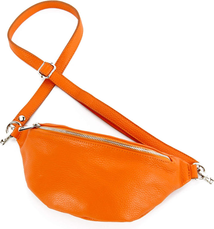 modamoda de - T211 - ital. Hüfttasche Bauchtasche Brusttasche Medium aus weichem Leder, Farbe:Orange