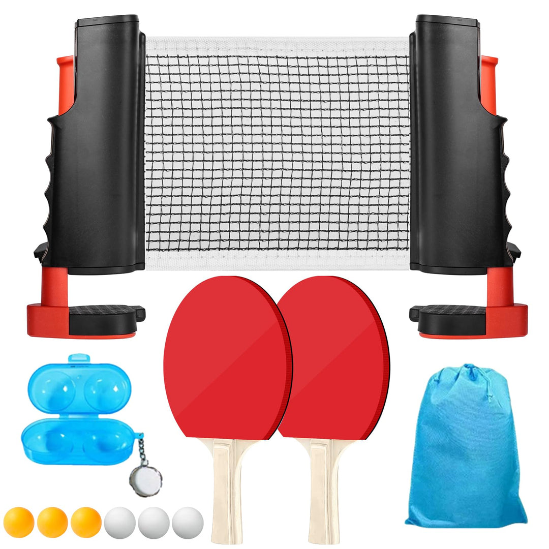 Tischtennisschläger Set mit Netz, Tischtennis-Set 2 Tischtennisschläger 6 Tischtennisbälle 1 Auszieh