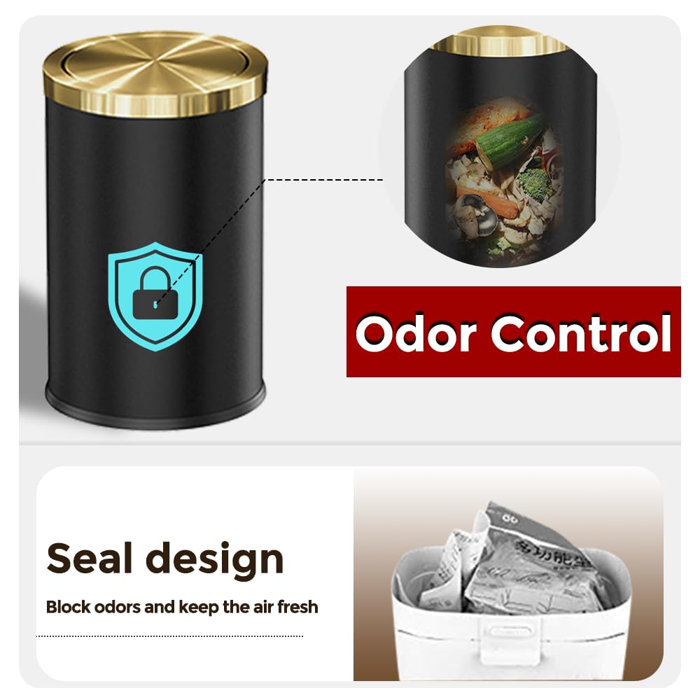 9L/2.4GAL Badezimmer-mülltonne, gold und schwarz,Das bad ist mit einem deckel bedeckt,Die mülltonne