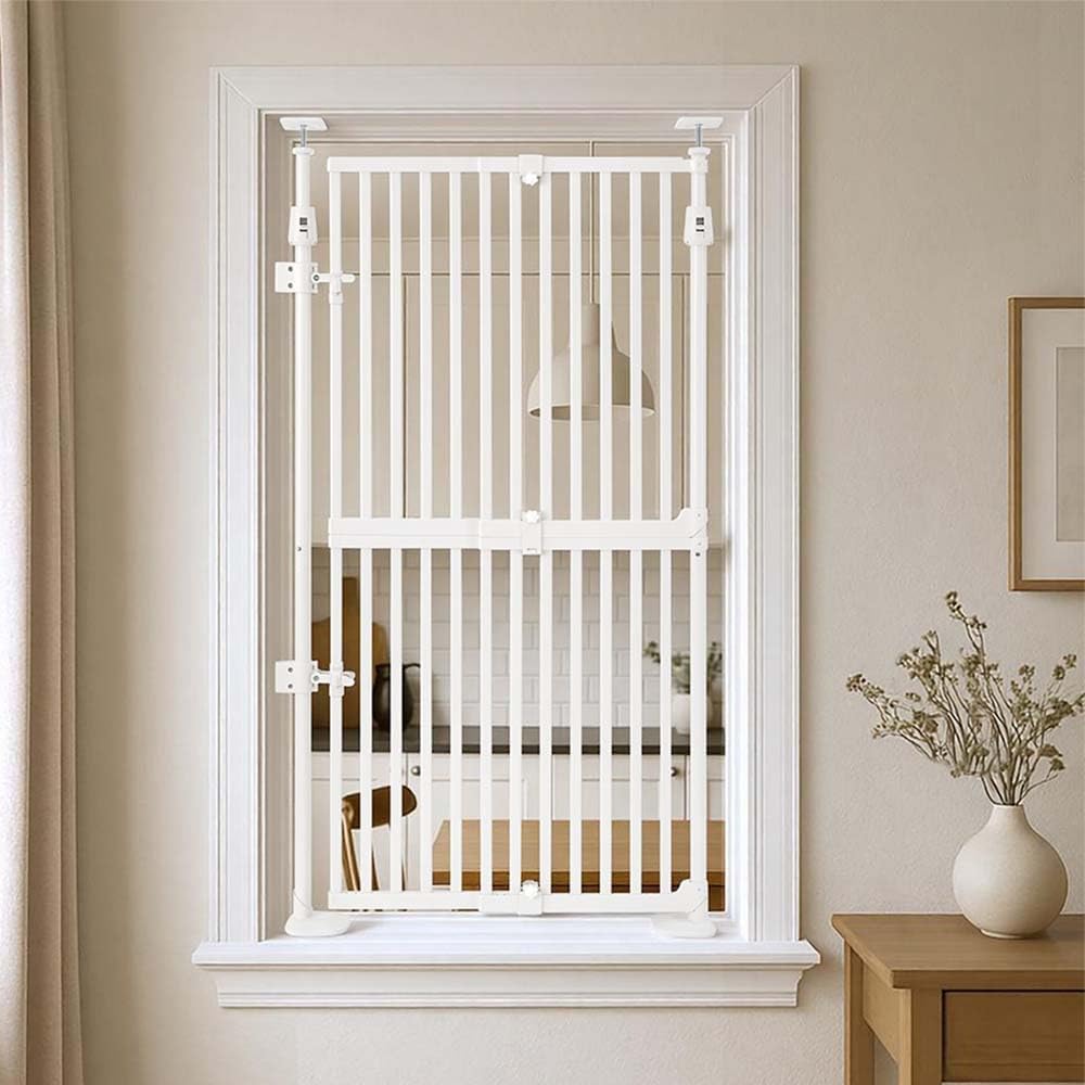uunipaws Fensterschutzgitter 145 cm extra hoch, ohne Bohren, automatisch schliessend, für Katzen & H