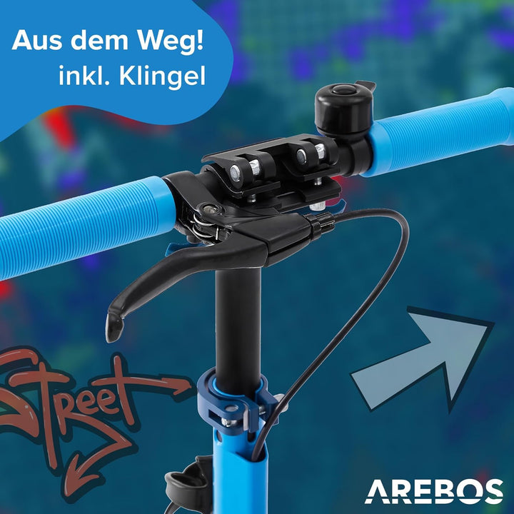 Arebos Cityroller Tretroller mit LED | höhenverstellbar | klappbar | inkl. Tragegurt | Hand- & Tritt