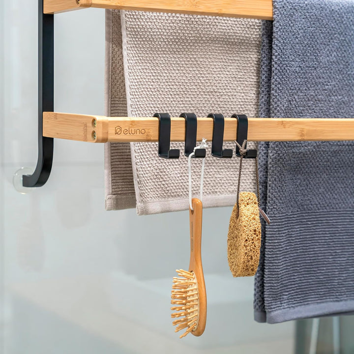 eluno Handtuchhalter für die Glasduschwand aus Metall und Bambus, Handtuchhalter mit 3 Handtuchstang
