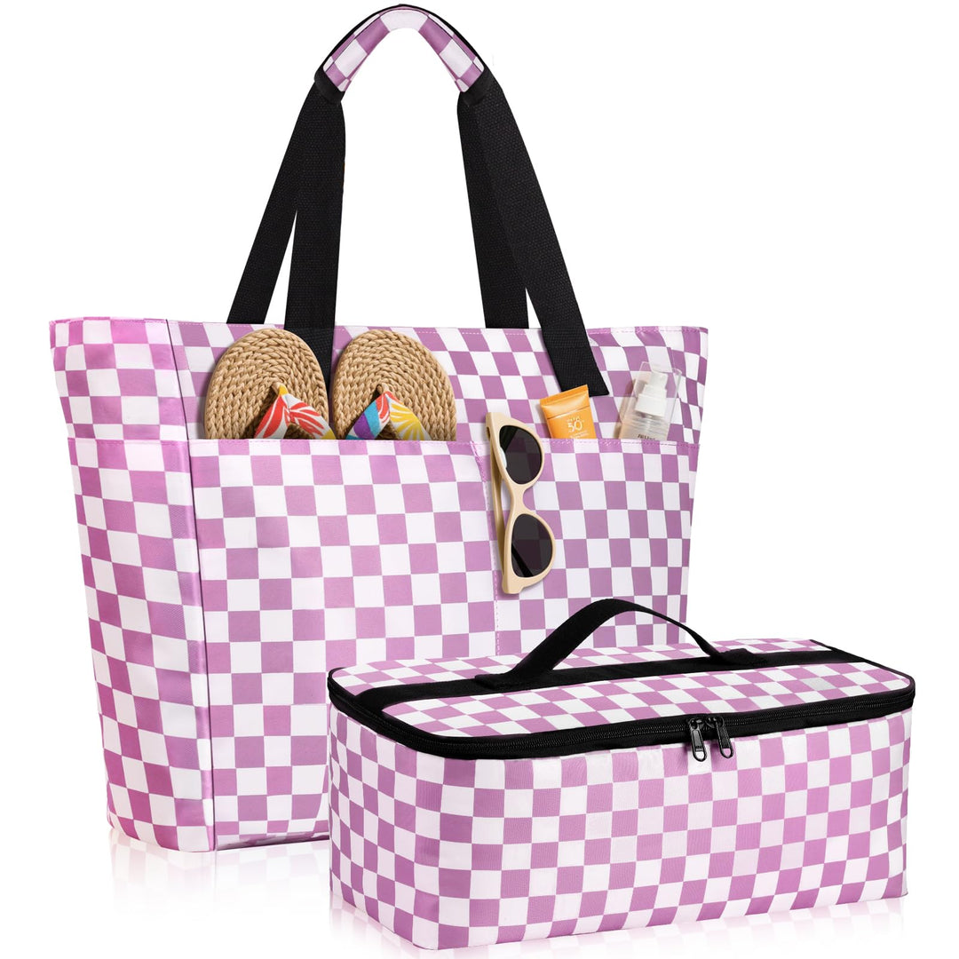 ISEYOU Strandtasche XXL Familie mit Kühltasche, Gross Strandtasche mit Reissverschluss Wasserdicht S