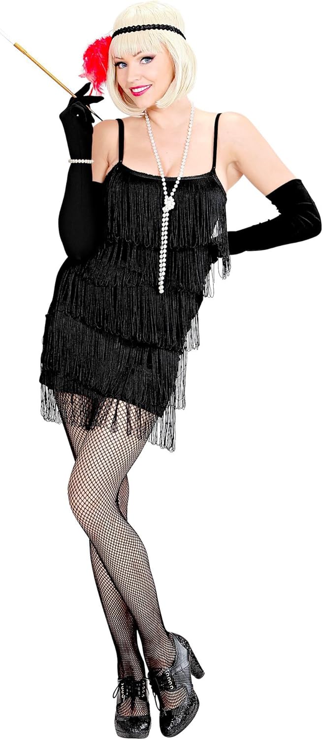 "FLAPPER" black - (dress, headband with feathers) - (M), M