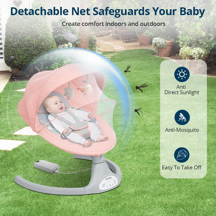 Bioby Babywippe Elektrisch mit 5 Natürlichen Schaukelgeschwindigkeiten, Bluetooth-Musik-Babywippe mi