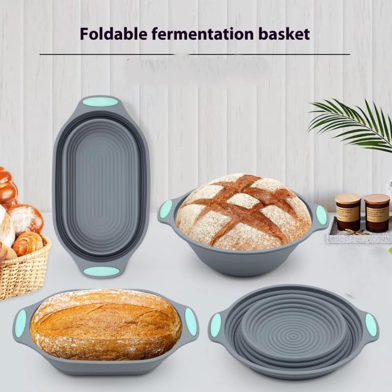 Professionelles Brotbackset aus Silikon – 2 faltbare & waschbare Gärkörbchen (rund & oval) mit Zubeh