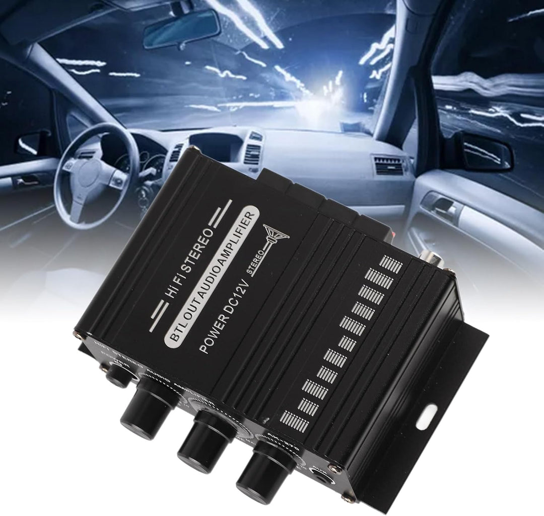 HERCHR Auto-Verstärker, Stereo-Verstärker, 12 V, Tragbar, Klare Klangqualität, Mini-Verstärker, Auto