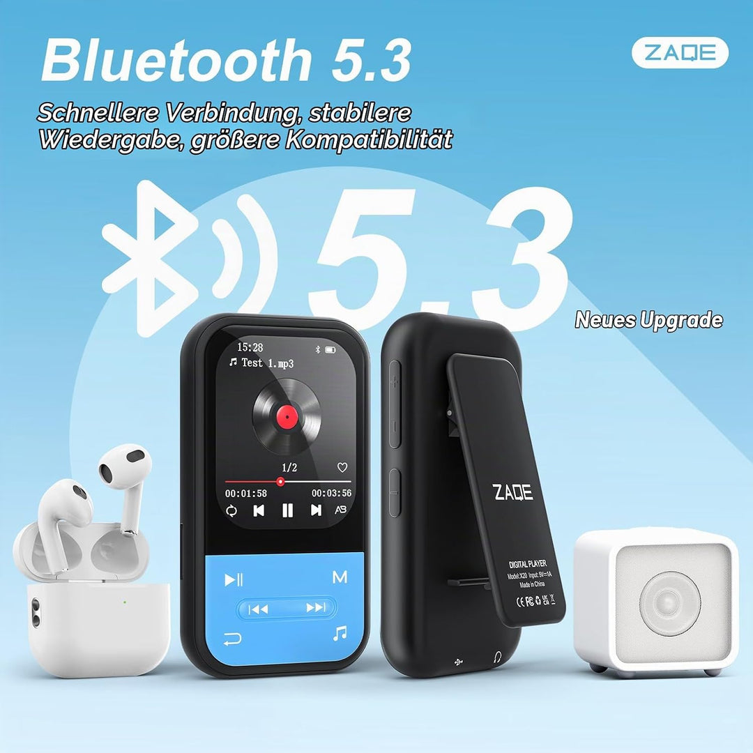 128GB MP3 Player - Clip MP3 Player mit Bluetooth 5.3, tragbarer Musikplayer mit FM-Radio, Sprachaufn