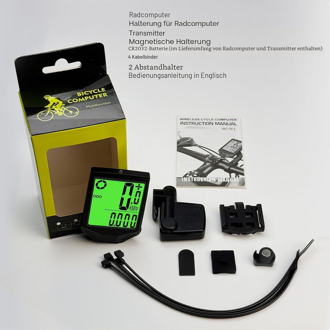 Fahrradcomputer Kabellos 20 Funktionen IP66 Wasserdicht mit Hintergrundbeleuchtetem Display Fahrrad