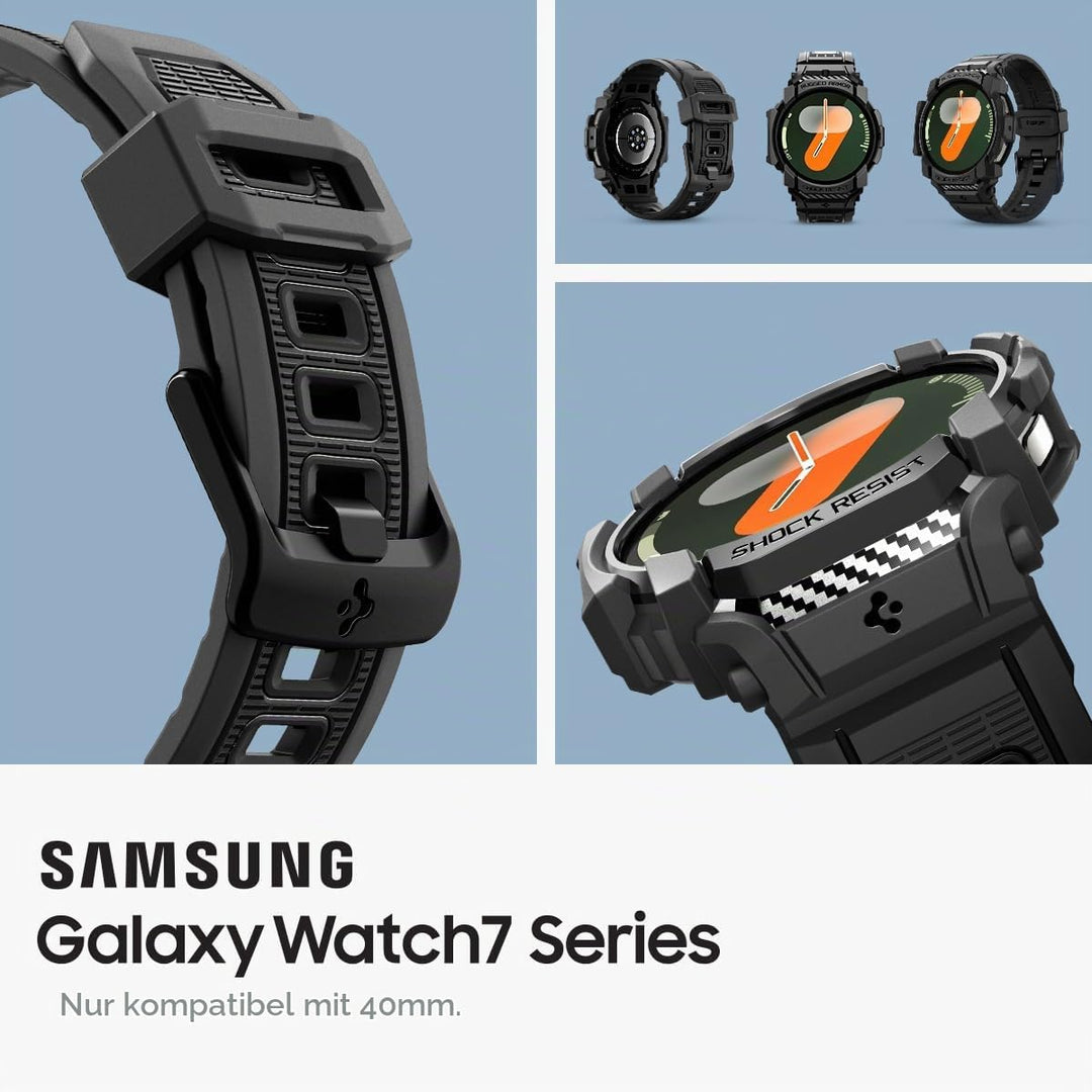 Spigen Rugged Armor Pro Hülle mit Armband Kompatibel mit Samsung Galaxy Watch 7 40mm (2024) - Matt S