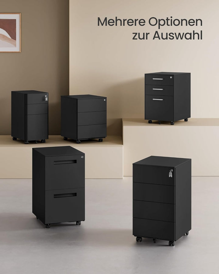 SONGMICS Rollcontainer, Metallschrank, mobiler Aktenschrank, Druckertisch, abschliessbar, 4 Schublad