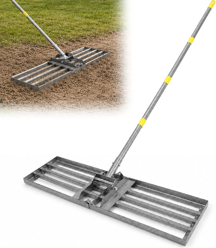 Rasenrakel 213 cm, 76 x 25 cm Rasen-Nivelliergerät aus Edelstahl, Ergonomischer Rasen-Nivellierreche
