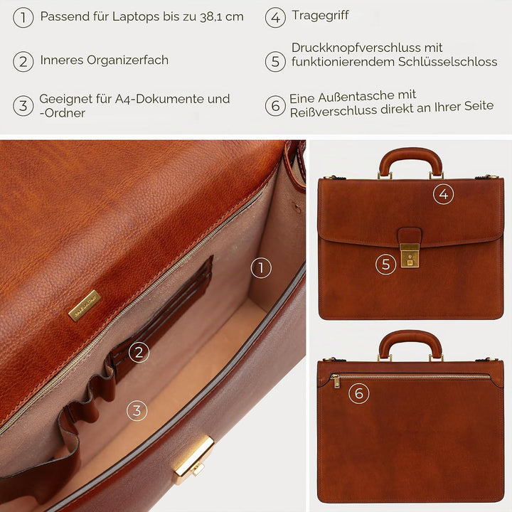 Time Resistance Leder Aktentasche - Leder Tasche Handgefertigt in Italien - Arbeitstasche mit Schult