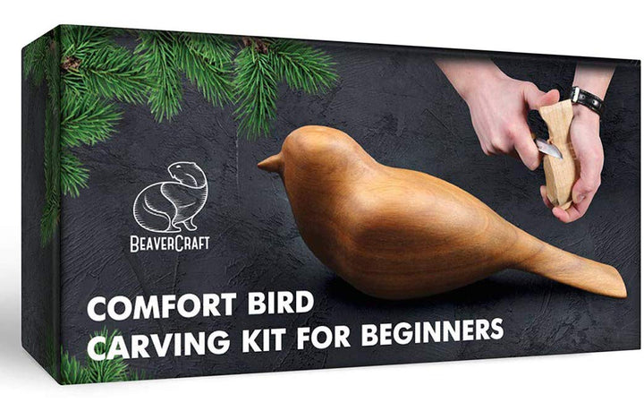 BeaverCraft Holzschnitzset Komfort Vogel DIY mit Schnitzmesser, Linde Holz-Blöcken zum Schnitzen – B
