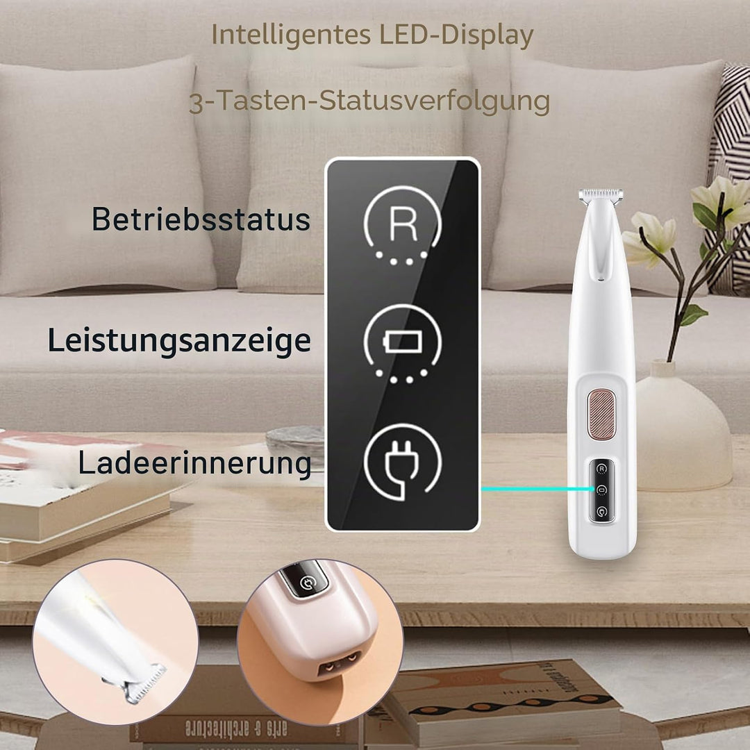 JIMACRO Pfotentrimmer für Hunde, Pfotentrimmer mit LED Licht Wasserdicht Hundeschermaschine Leise fü