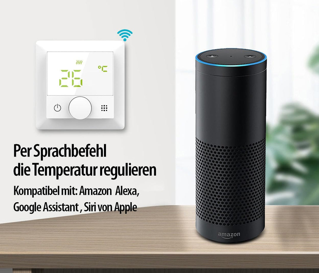 revolt Thermostat Elesion: 4er-Set WLAN-Fussbodenheizungs-Thermostat. Sprachsteuerung, App, weiss (R