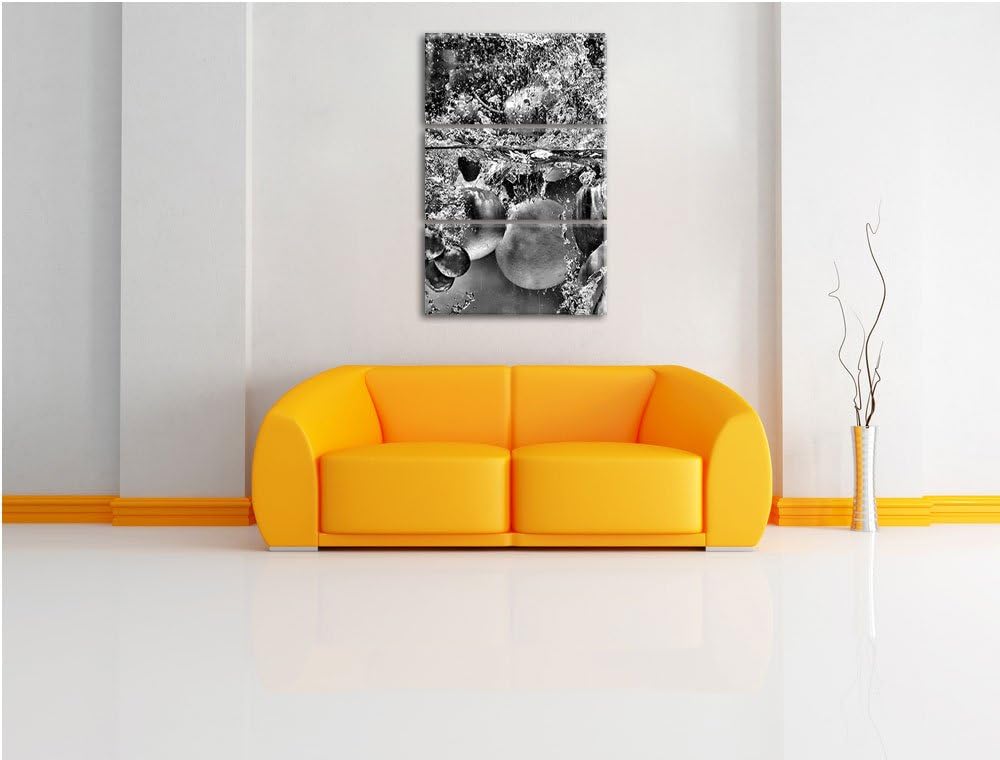 Pixxprint Monocrome, Früchte Fallen ins Wasser 3-Teiler Leinwandbild 120x80 Bild auf Leinwand