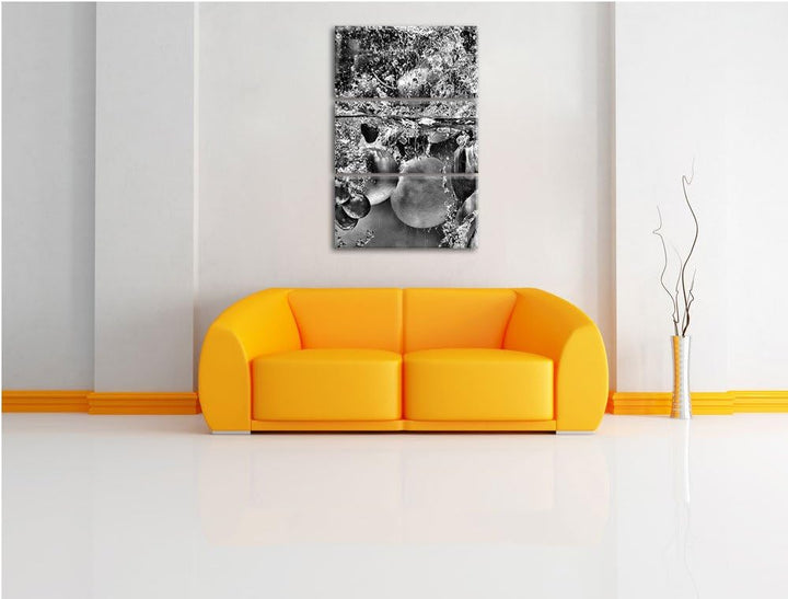 Pixxprint Monocrome, Früchte Fallen ins Wasser 3-Teiler Leinwandbild 120x80 Bild auf Leinwand