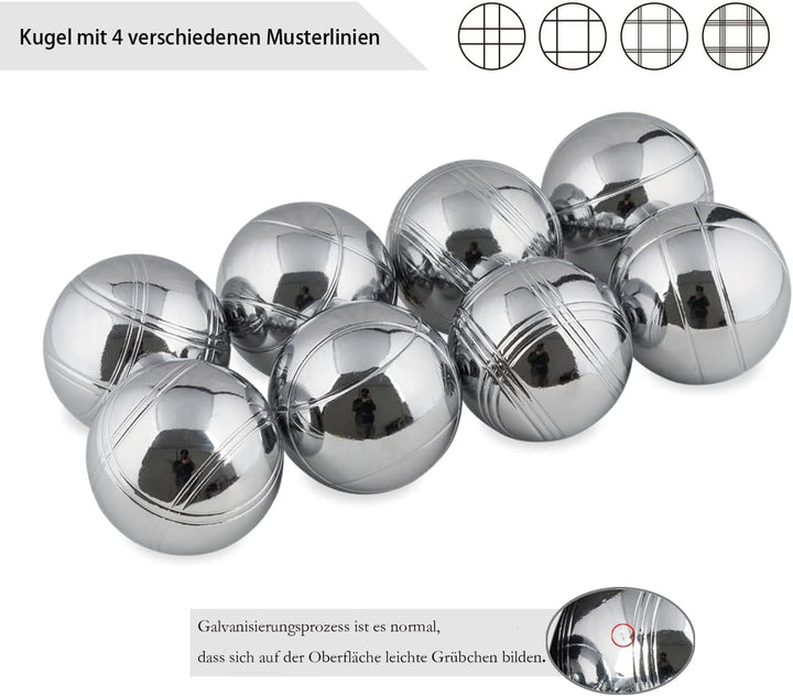 Boule Set, 8 Boccia aus Metall, mit 2 Holzkugeln, 2 Abstandsmesser, 1 Boules-Kugel Magnetvorrichtung