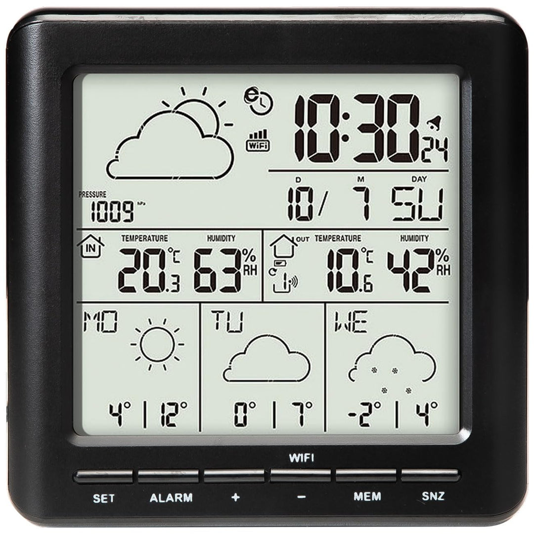 WLAN-Wetterstation mit Aussensensor: 4-Tage-Prognose, App-Zugriff weltweit, Schwarz – Übersichtliche