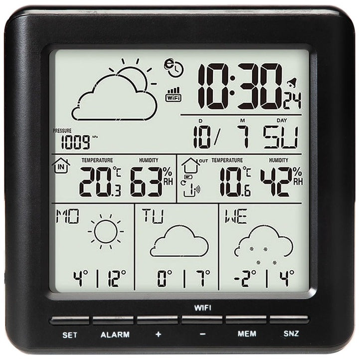 WLAN-Wetterstation mit Aussensensor: 4-Tage-Prognose, App-Zugriff weltweit, Schwarz – Übersichtliche
