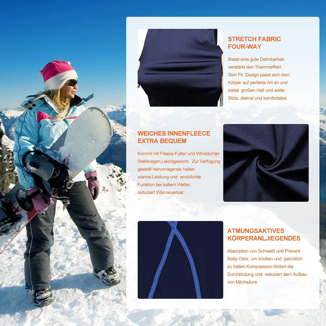 TBoonor Thermounterwäsche Damen mit Winddichter Stehkragen, Thermowäsche Set Thermo Unterwäsche Skiu