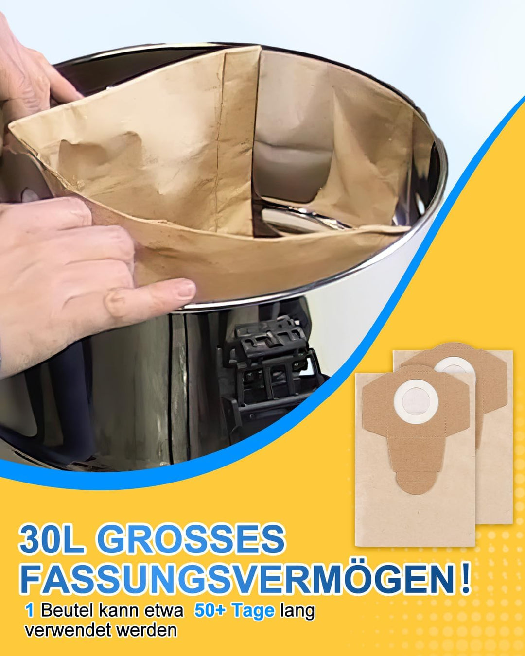 KEEPOW 8 Stück Schmutzfangsack 30L Staubsaugerbeutel für Einhell Nass-Trockensauger TC-VC 1820S 1820