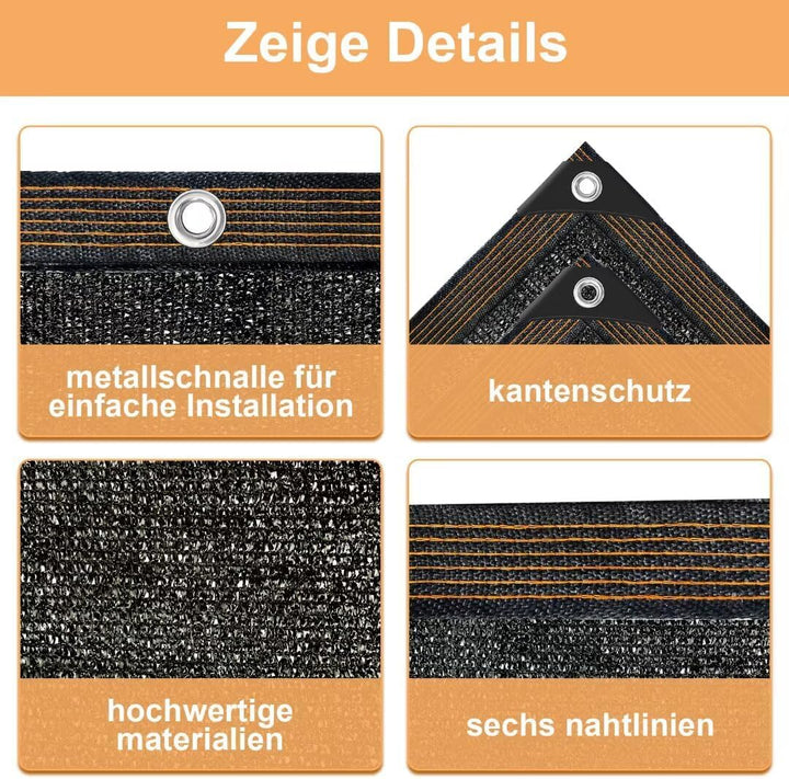 Schattiernetz-mit-ösen-2x3m, Schwarze Garten Sonnenschutz Netz Terrasse 70% Shading Rate UV-Beständi
