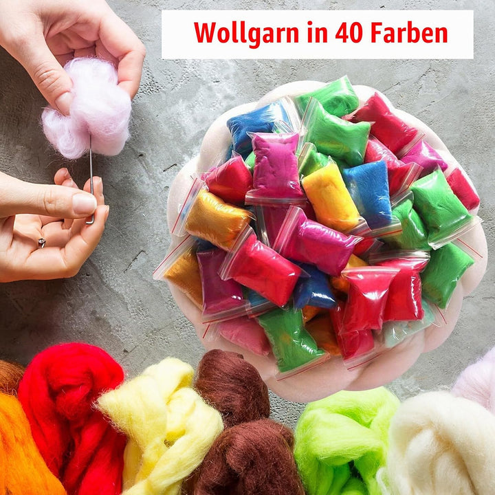 selliner Filz Set, Nadelfilz Set mit 40 Farben Filzwolle Roving,Komplettes Filzset für Anfänger mit