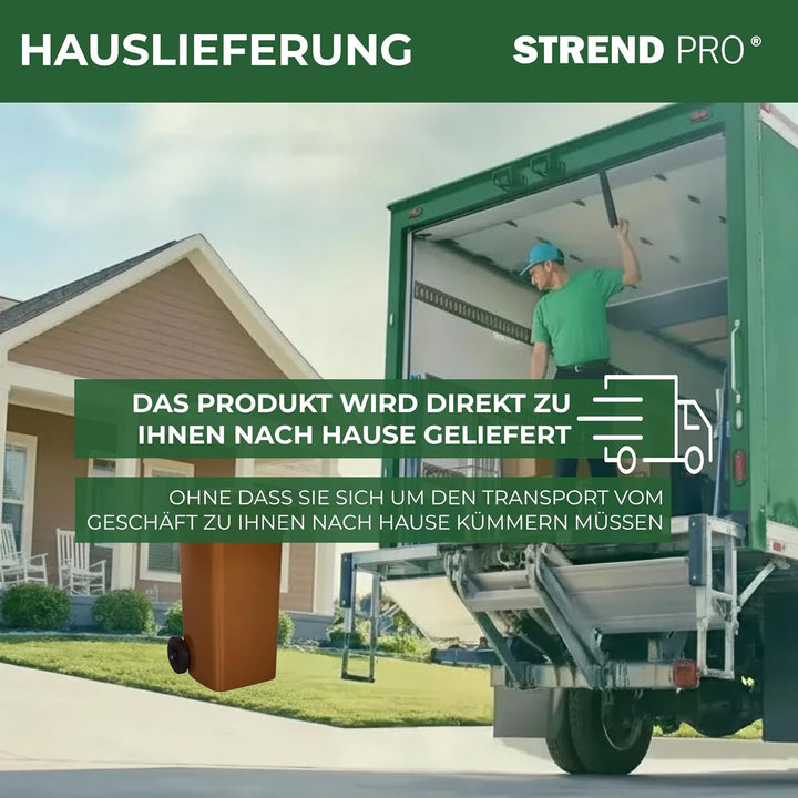 Strend Pro Mülltonne mit 120L Braun | Grosse Tonne Deckel & Rädern | Mülltonnen für Bioabfall & Gart