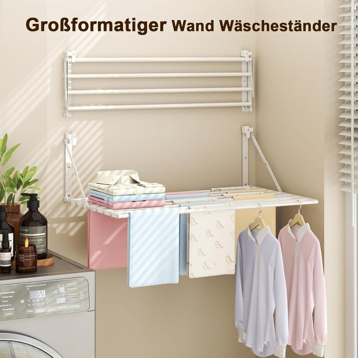 Innotic 80CM Wäscheständer Wandmontage Klappbar, Rostbeständig Wäschetrockner Wand Outdoor mit 8 Sta