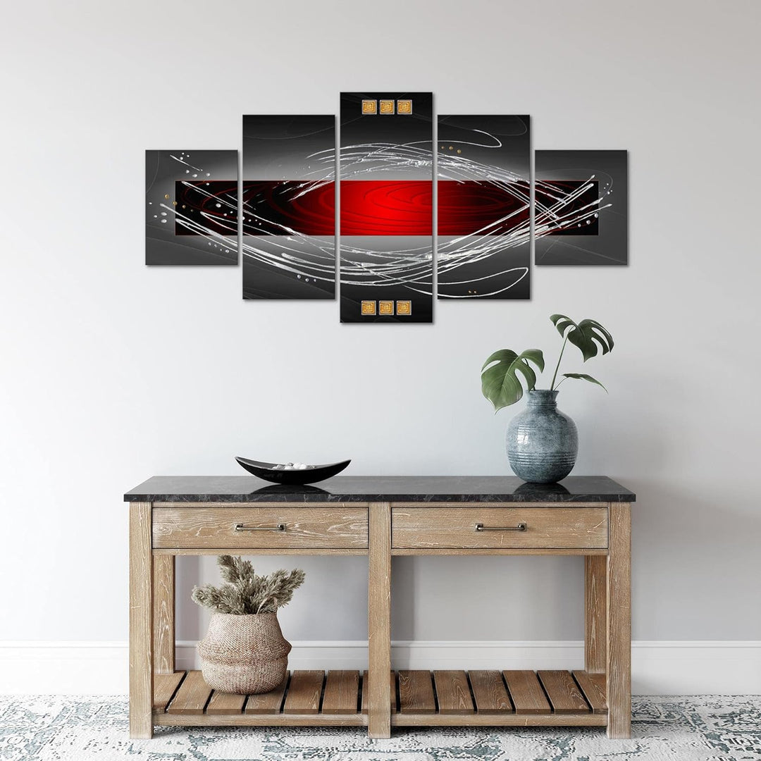 Runa Art Wandbilder Abstrakt 5 Teilig Bild auf Vlies Leinwand Deko Wohnzimmer Schlafzimmer Rot Grau