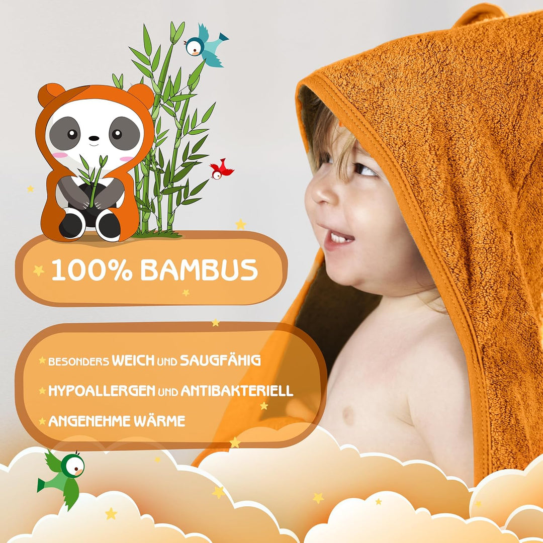Fuchs&Panda Kapuzenhandtuch Baby EXTRA dick, warm & weich | 75x75cm Babyhandtuch mit Kapuze (100% Ba