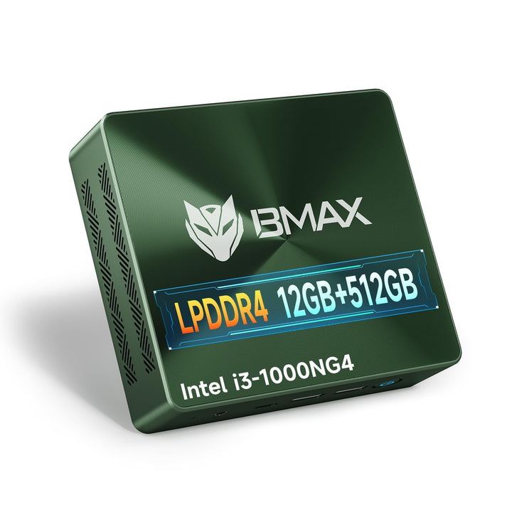 BMAX Büro Mini-PC Win 11 Pro Intel Core i3-1000NG4, bis zu 3,2 GHz, 12GB LPDDR4 RAM, 512GB NVMe SSD,