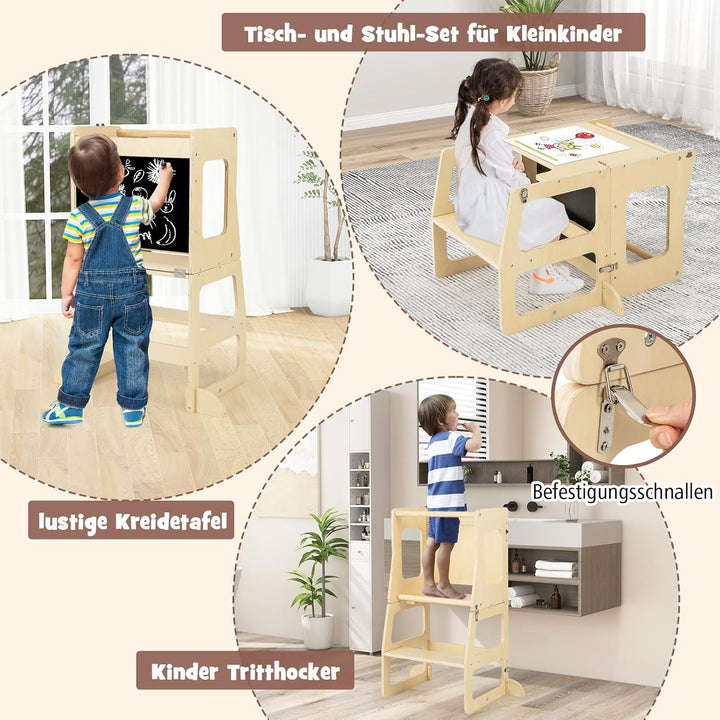 COSTWAY Kletterdreieck mit Rutsche, 7 in 1 Klettergerüst Indoor für Kinder ab 3 Jahren, inkl. Klette