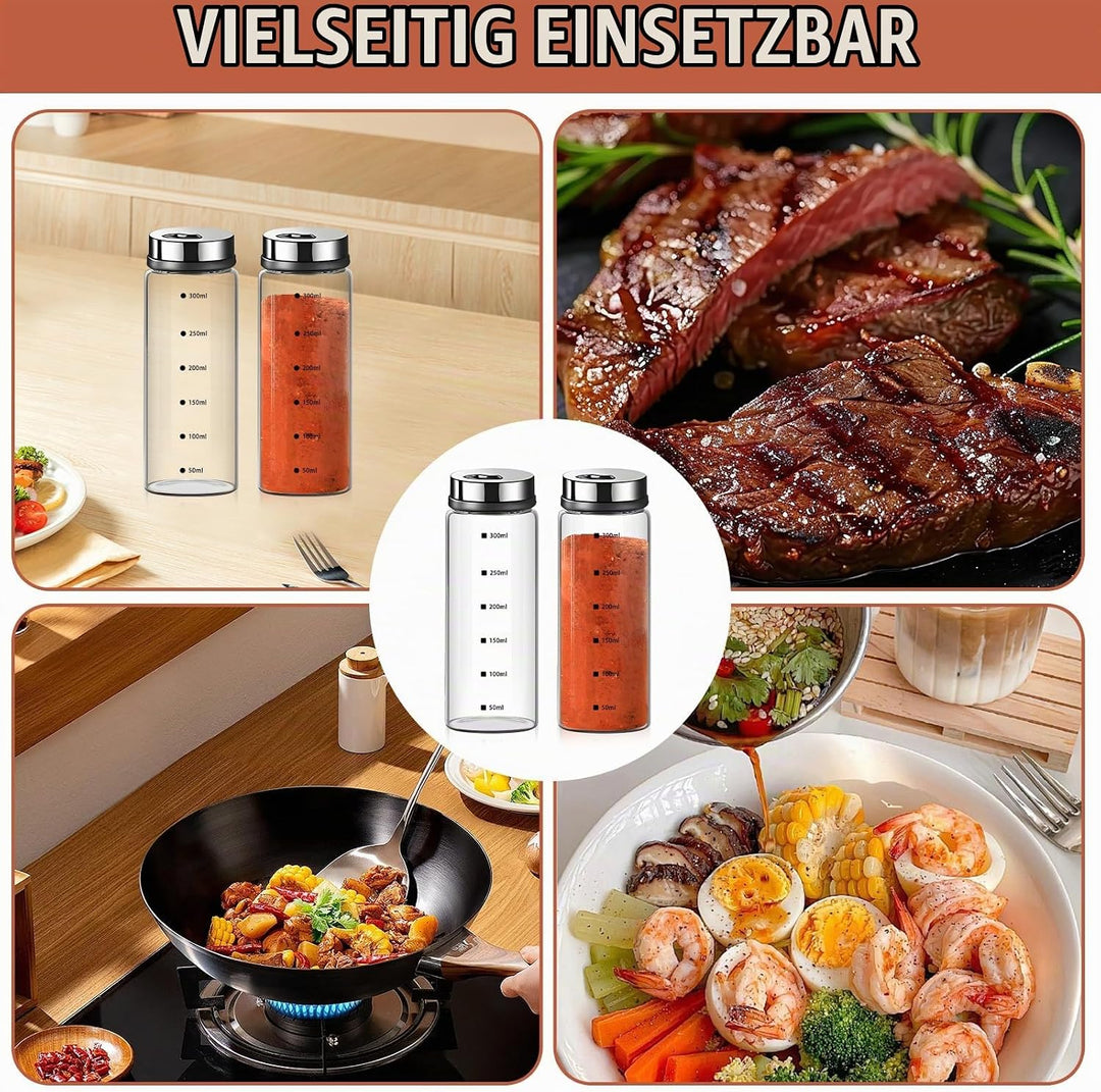 2 grosse Salz und Pfefferstreuer, Salz Pfefferstreuer aus Glas mit verstellbaren Ausgiesslöchern, Sa