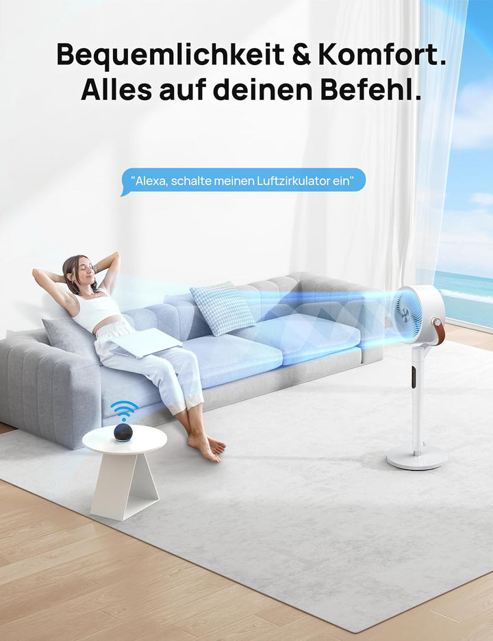 Dreo 25dB leiser Smart Standventilator, 30M Windentfernung 1500m³/h Luftvolume Turbo-Luftzirkulator