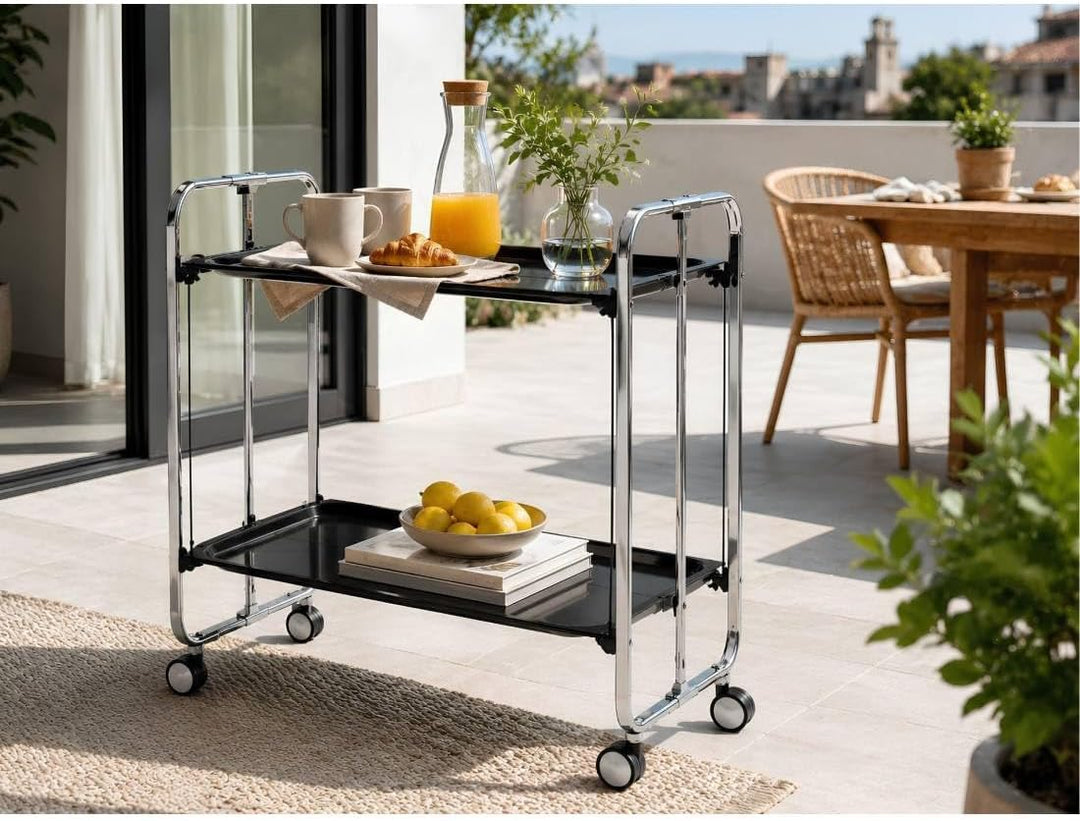 DON HIERRO - Servierwagen Bauhaus 2 Tabletts mit verchromtem Rahmen-Schwarz one size Schwarz, one si