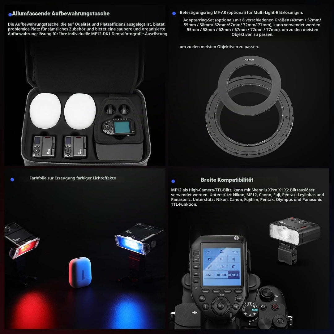 GODOX MF12-DK1 Makro Blitz mit Diffusor Dome und Xproii S Blitzauslöser 2,4G Wireless Control, TTL/M
