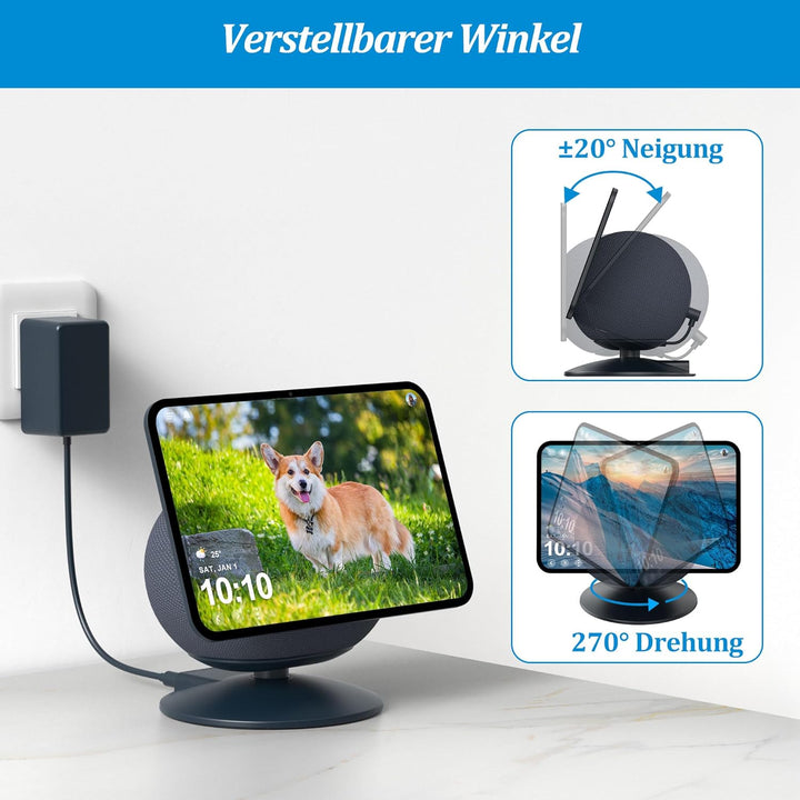 PlusAcc Ständer für Show 11/8 & iPhone mit 2 USB-C/A-Ladeanschluss - 270° Drehung Verstellbare Lades